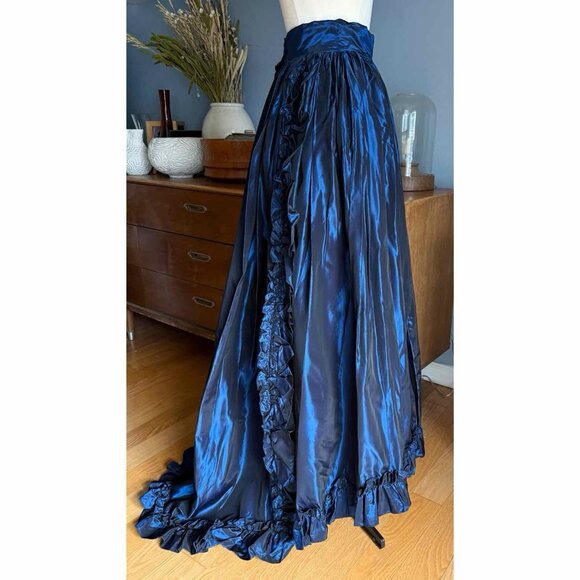 Vtg Jessica McClintock Gunne Sax Blue Taffeta Formal Maxi Skirt - Picture 3 of 11